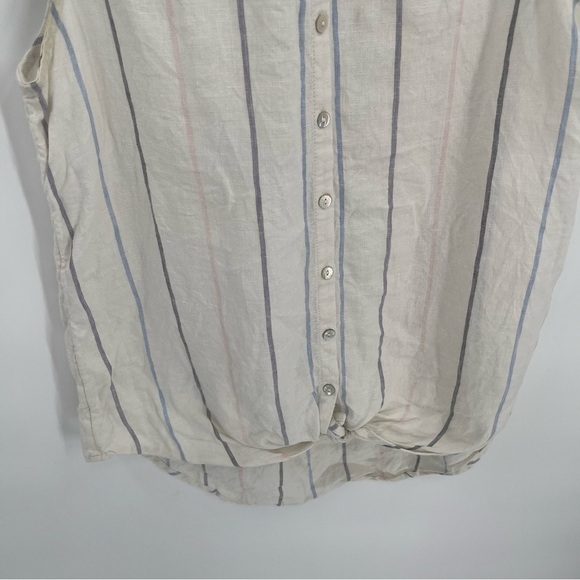 C&C California Striped Linen Button Sleeveless Top White Blue Size small - Picture 3 of 9